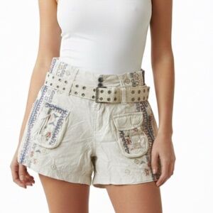 NWT JOHNNY WAS Emery Belted Embroidered Cargo Shorts 4